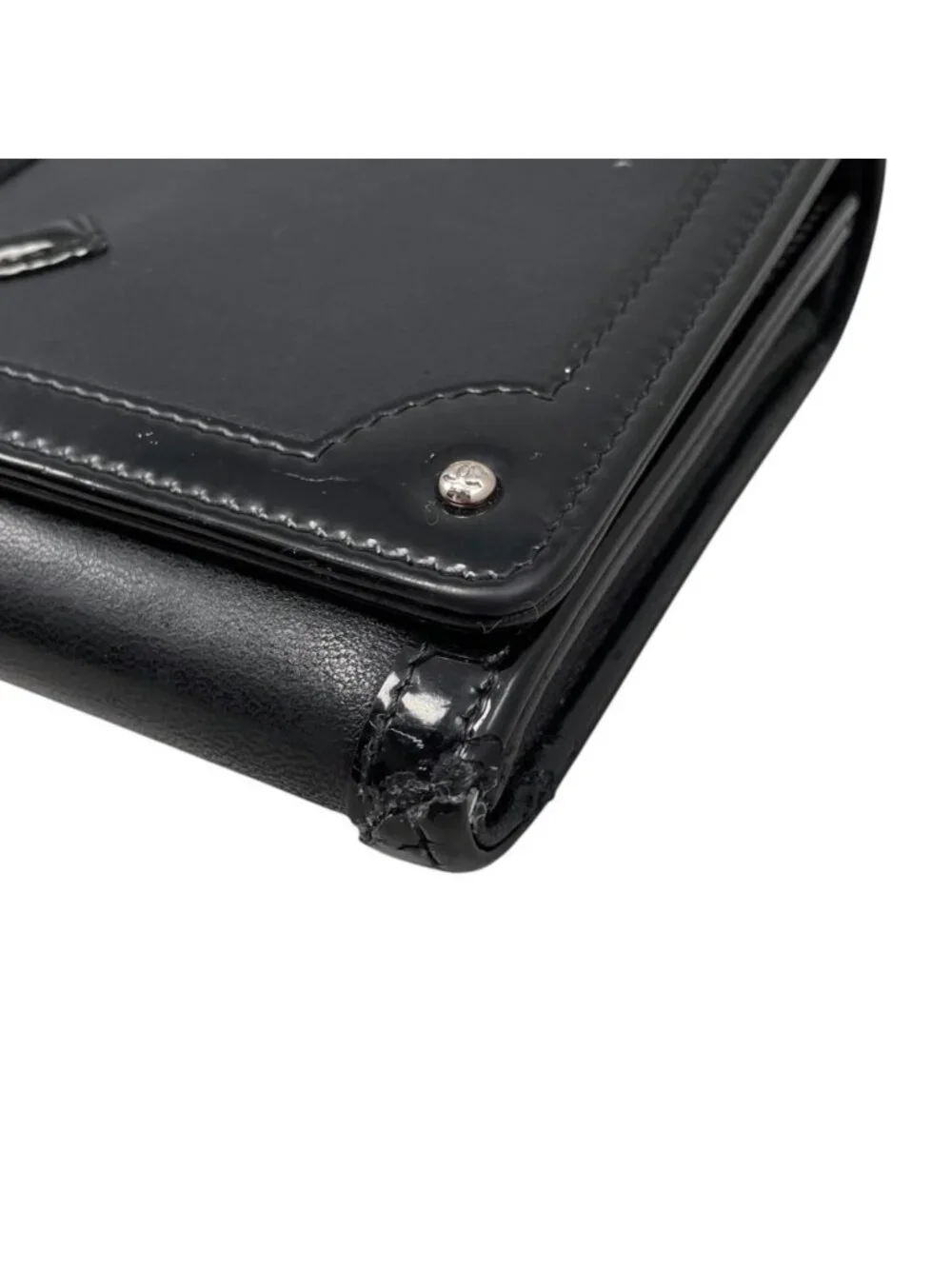 Chanel Bifold Wallet Enamel CC Logo Leather Black Silver